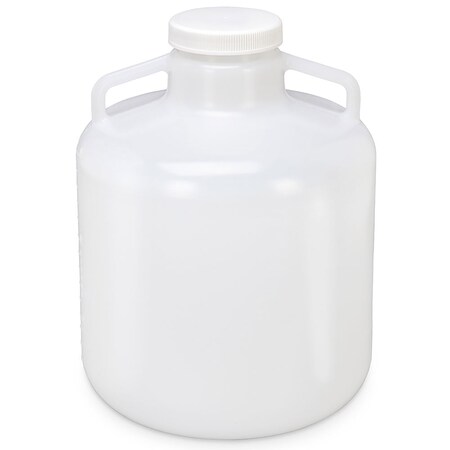 Globe Scientific Carboy, Round with Handles, Wide Mouth, LDPE, White PP Screwcap, 15 Liter, Molded Graduations 7260015